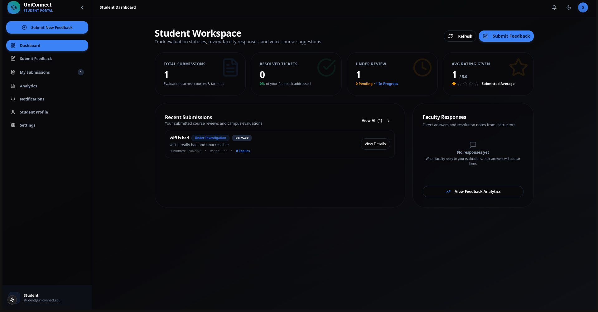 Student Dashboard & Feedback Submission Portal